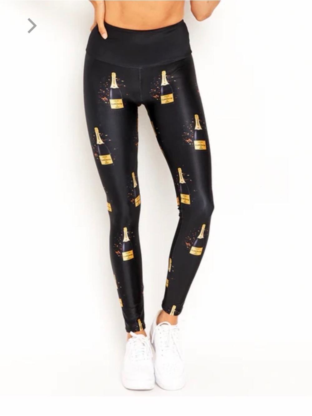 Goldsheep Clothing Black with Gold Champagne Bottle Leggings Large